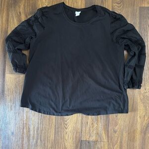 Chico's Black Long Sleeve Top with Lace Trim Sleeves